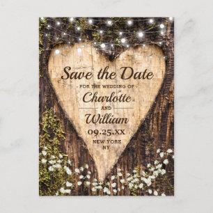 Cartão Postal Casamento De Bebê Do Coração Da Madeira Salva A Da