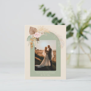 Cartão Postal Casamento de Beige Mint Rustic Boho Clássico Moder