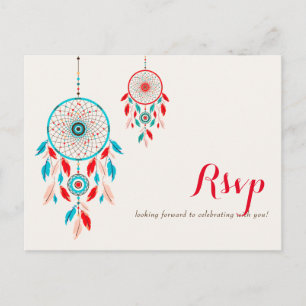 Cartão Postal Casamento de Boho Tribal com Dreamcatcher de penas