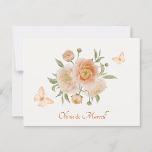 Cartão Postal Casamento de borboleta de flor minimalista
