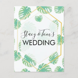 Cartão Postal Casamento de Botânica Desenhada à Mão Monstera Tro