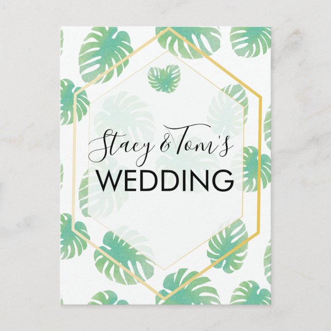 Cartão Postal Casamento de Botânica Tropical Monstera (Frente)