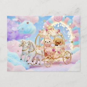 Cartão Postal Casamento de Cachorrinho Fofo Carruagem de Conto d