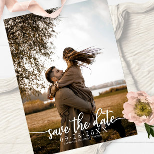 Cartão Postal Casamento De Caligrafia Elegante Salva A Foto Da D