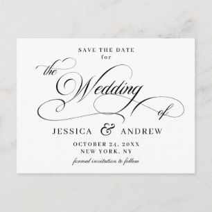 Cartão Postal Casamento de Caligrafia Elegante Salva o Cartão-Po