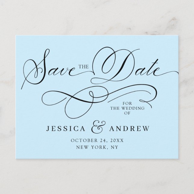 Cartão Postal Casamento de Caligrafia Elegante Salva o Cartão-Po (Frente)