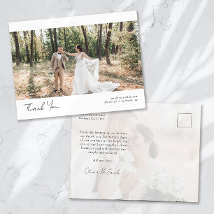 Cartão Postal Casamento de Caligrafia Minimalista 2 Obrigado