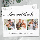 Cartão Postal Casamento de Caligrafia Moderna 3 Foto Amor e Obri<br><div class="desc">Obrigados e amor modernos da caligrafia 3 Foto Obrigado Cartão-postal</div>