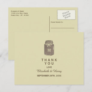 Cartão Postal Casamento de Campo Agradecimento Jar de Pedreiro e