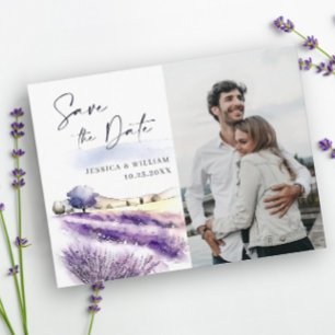 Cartão Postal Casamento de Campo de Lavanda de Água Salvar a Dat