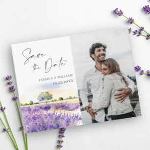 Cartão Postal Casamento de Campo de Lavanda de Água Salvar a Dat