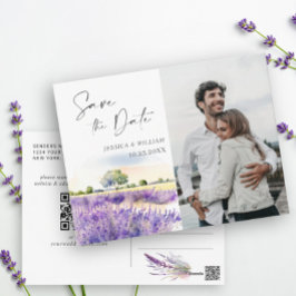 Cartão Postal Casamento de Campo de Lavanda de Água Salvar a Dat