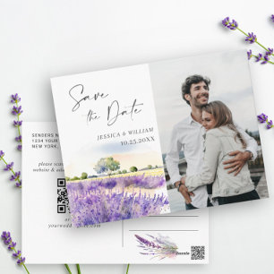 Cartão Postal Casamento de Campo de Lavanda de Água Salvar a Dat