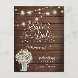 Cartão Postal Casamento de campo Mason Jar Daisies BarefootBride