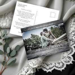 Cartão Postal Casamento de Casal Rústico de Madeira Romântica