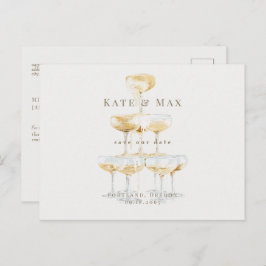 Cartão Postal Casamento de Champanhe Elegante Salva a Data