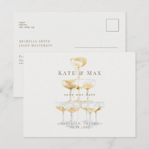 Cartão Postal Casamento de Champanhe Elegante Salva a Data