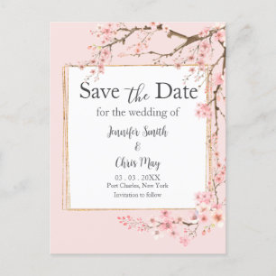 Cartão Postal Casamento de Cherry Blossom Salve a Data