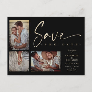 Cartão Postal Casamento de Colagem de Chic Negra 3 Fotos