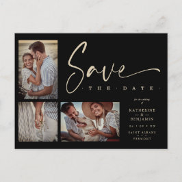 Cartão Postal Casamento de Colagem de Chic Negra 3 Fotos