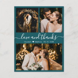 Cartão Postal Casamento de Colagem de Foto Teal Obrigado Cartão-