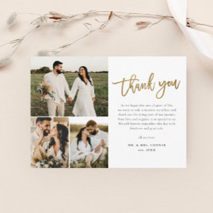 Cartão Postal Casamento de Colagem de Fotos com Script Dourado M
