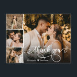 Cartão Postal Casamento de Colagem de Fotos do Elegante Script 4<br><div class="desc">Elegante, Colagem De Fotos De Casamento Com Mão Moderna Obrigado Cartão-Postal. Modelo de cartões de agradecimentos de casamento minimalista com três fotos na frente e uma foto na parte de trás. Com o texto "Amor e obrigados" em uma fonte de script tipográfico escrita, escrita à mão, com traços em preto...</div>