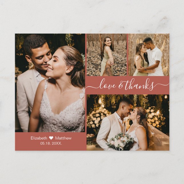Cartão Postal Casamento de Colagem de Fotos do Modern Terracotta (Frente)