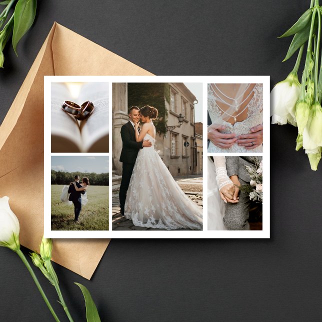 Cartão Postal Casamento de Colagem de Fotos Elegante Obrigado (Elegant Photo Collage Wedding Thank You Postcard)