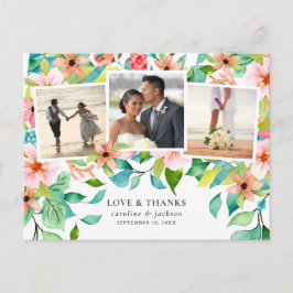 Cartão Postal Casamento de Colagem de Fotos Floral Tropical Obri