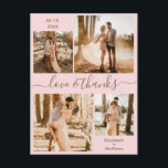 Cartão Postal Casamento de Colagem Fotográfica de Obrigados e Am<br><div class="desc">Elegante, moderno, minimalista, cor-de-rosa e mão-de-ouro, escreveu 4 obrigado personalizado de colagem de fotos, seu cartão-postal. modelo de cartões de agradecimentos de casamento com quatro (4) fotos na frente e uma (1) foto no verso. Com o texto "Amor e obrigados" em um script de fonte cursivo, escrito à mão, com...</div>