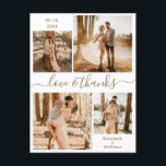 Cartão Postal Casamento de Colagem Fotográfica de Obrigados e Am<br><div class="desc">Ouro elegante e minimalista e mão branca escreveram 4 fotos com colagem personalizada obrigado de casamento que você fez. modelo de cartões de agradecimentos de casamento com quatro (4) fotos na frente e uma (1) foto no verso. Com o texto "Amor e obrigados" em um roteiro de fonte com letras...</div>