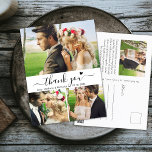 Cartão Postal Casamento de Colagem Fotográfica Elegante 3 do Orç<br><div class="desc">Na moda de Elegante de Orçamento Mão Lotada 3 Foto Colagem de Casamento Obrigado Cartaz. Modelo de cartões de agradecimentos de casamento minimalista com 3 fotos na frente e uma foto na parte de trás. Com o texto "Obrigado" em uma letra de script tipográfico, escrita à mão, com letras esmeradas,...</div>