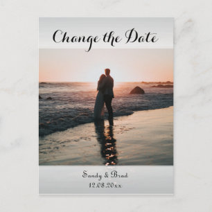 Cartão Postal Casamento de Data de Alteração Personalizada de 