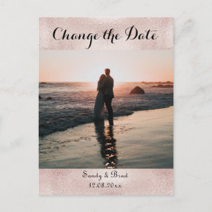 Cartão Postal Casamento de Data de Alteração Personalizada de Fo