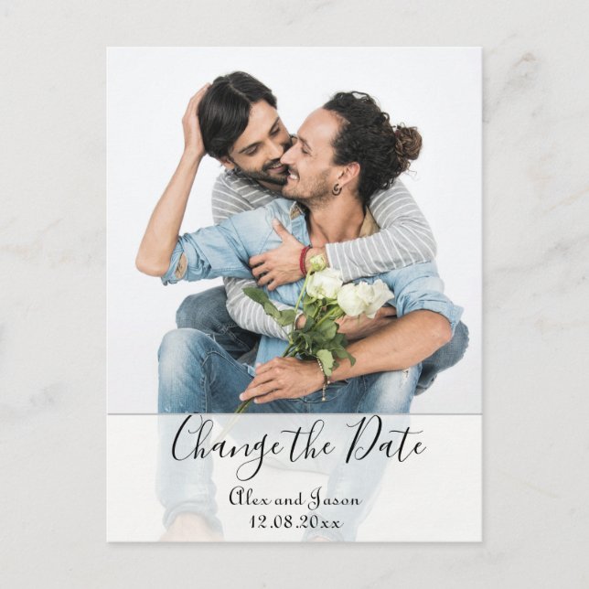 Cartão Postal Casamento de Data de Alteração Personalizada de Fo (Frente)