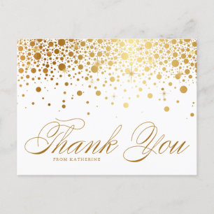 Cartão Postal Casamento de Datas de Foil de Ouro, Obrigado