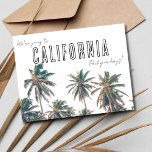 Cartão Postal Casamento de Destino da Califórnia Salvar a Data<br><div class="desc">Esse Cartão postal de Destino da Califórnia captura a essência do fascínio do Estado Ouro, apresentando um vibrante design de palmeira que faz com que seus entes queridos se juntem a vocês na viagem ao amor eterno. A frente do cartão-postal mostra um design de palmeira-na moda, evocando a elegância de...</div>