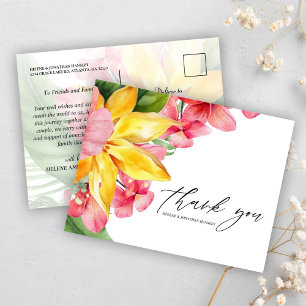 Cartão Postal Casamento de Destino Elegante Moderno Tropical Flo