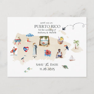 Cartão Postal Casamento de Destino Mapa de Porto Rico Salve a Da