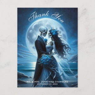 Cartão Postal Casamento de Esqueleto Azul Gótico Obrigado