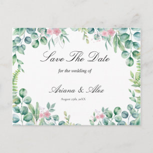Cartão Postal Casamento de Eucalipto Floral Salvar A Data