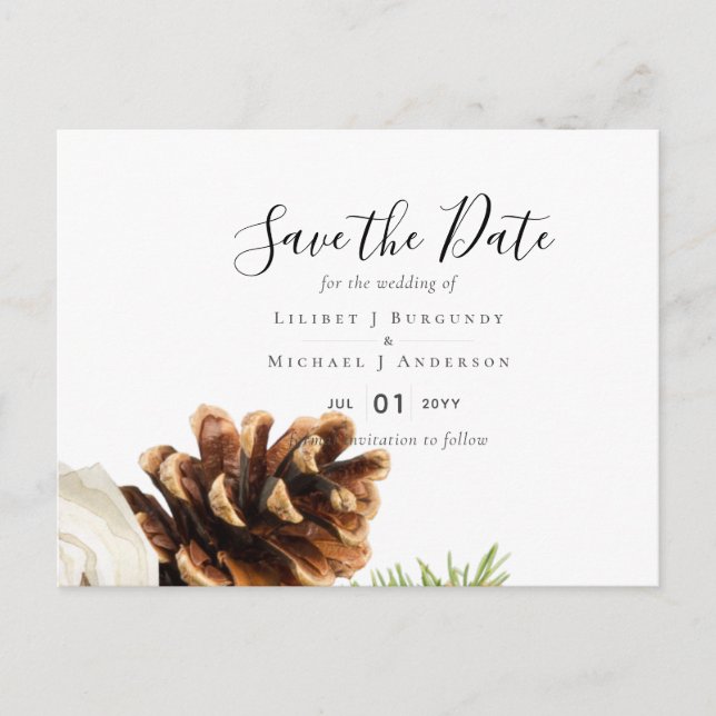 Cartão Postal Casamento de Eucalyptus Pine Cones no Orçamento (Frente)
