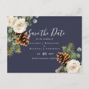 Cartão Postal Casamento de Eucalyptus Pine Cones no Orçamento