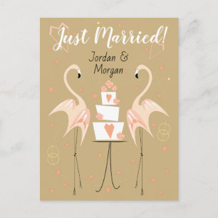 Cartão Postal Casamento de Flamingo Nomes Casados retrato pêsseg
