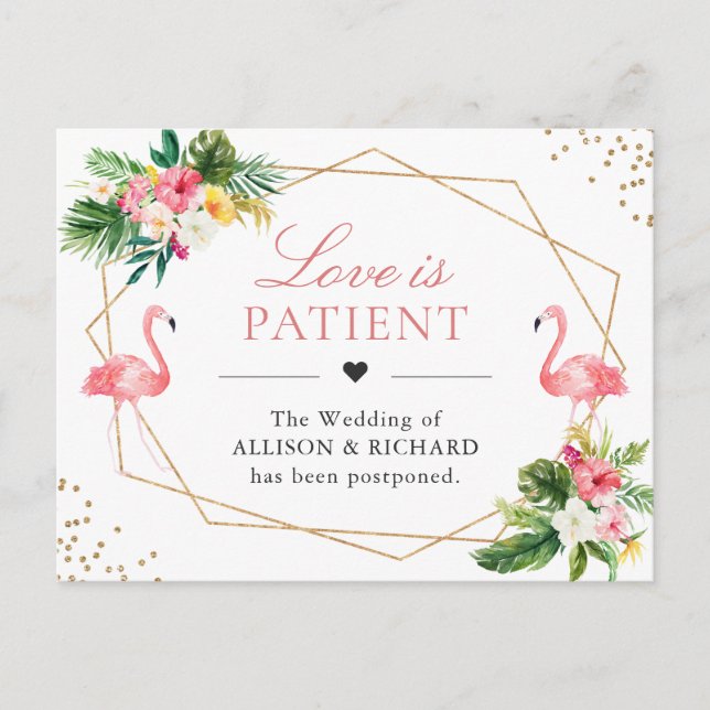 Cartão Postal Casamento de Flamingo Tropical Paciente Amor Nova  (Frente)