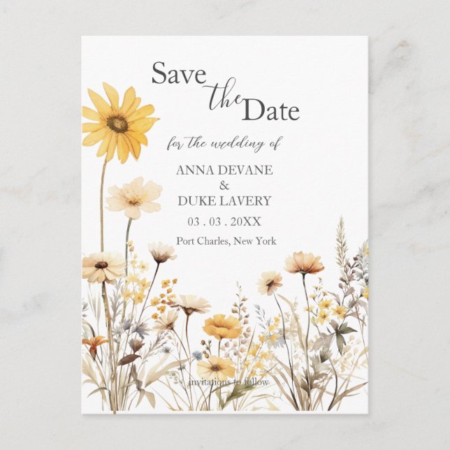 Cartão Postal Casamento de flor selvagem Salvar a data (Frente)