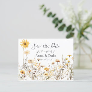 Cartão Postal Casamento de flor silvestre Amarela Salvar a Data