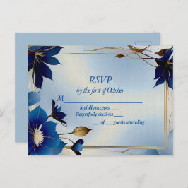 Cartão Postal Casamento de flores azuis deco RSVP