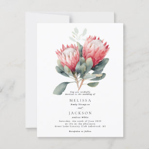Cartão Postal Casamento de Flores de Aquarela Protea Blush